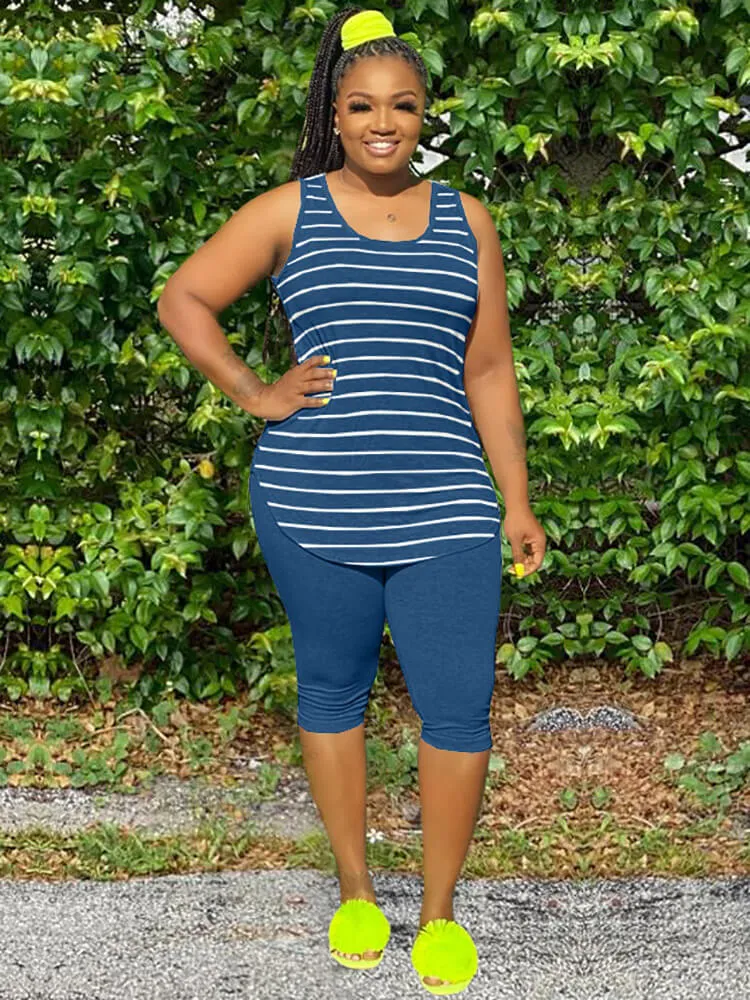 Two Piece Plus Size Sleeveless Top shorts Set