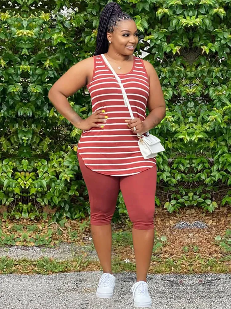 Two Piece Plus Size Sleeveless Top shorts Set
