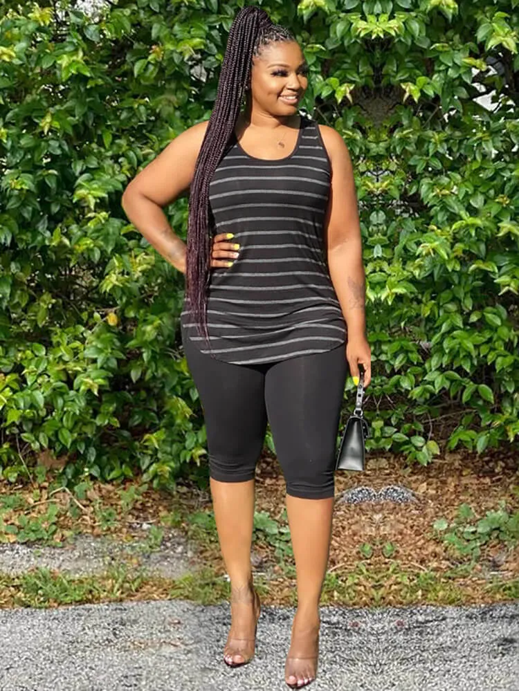 Two Piece Plus Size Sleeveless Top shorts Set