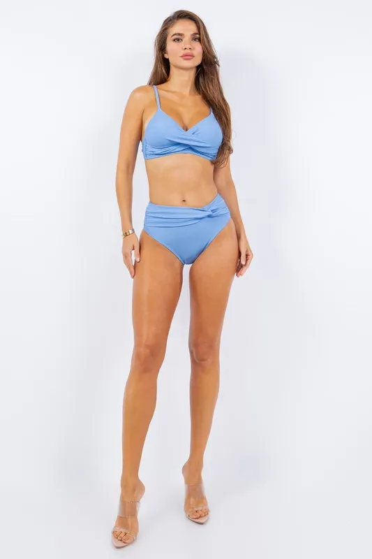 TWO PIECE ROUCHED TOP AND BOTTOM HIGH WAISTED BIKINI
