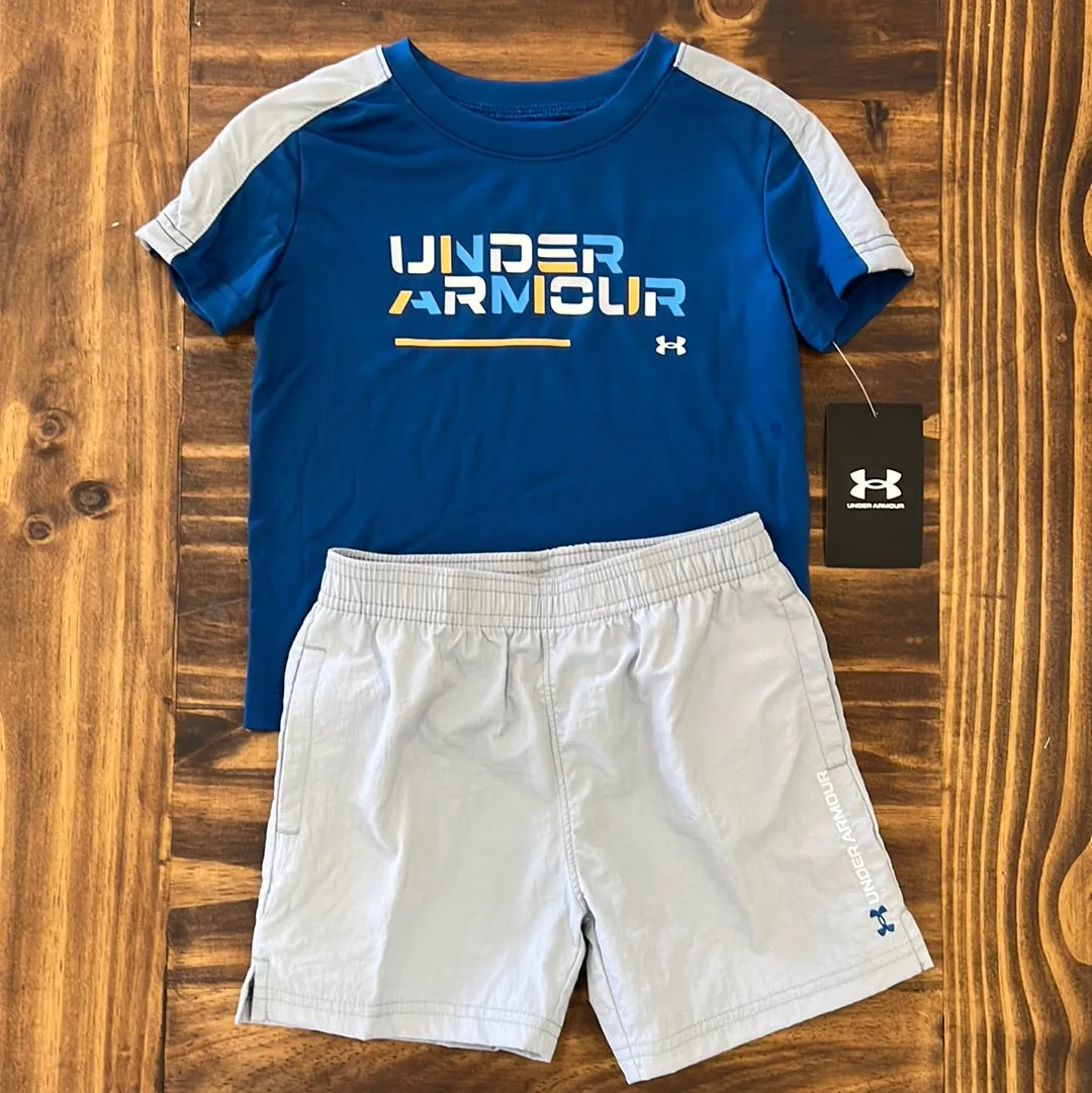Under Armour Boy UA Retro Wordmark Short Sleeve Tee - Graphite Blue