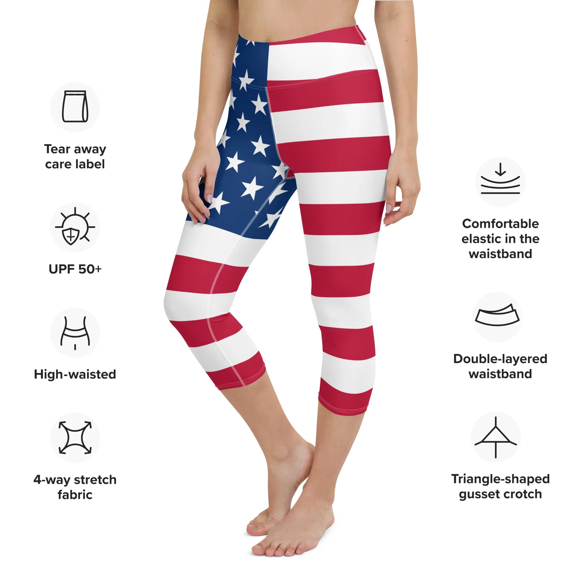 USA Flag High-waist Yoga Capri Leggings