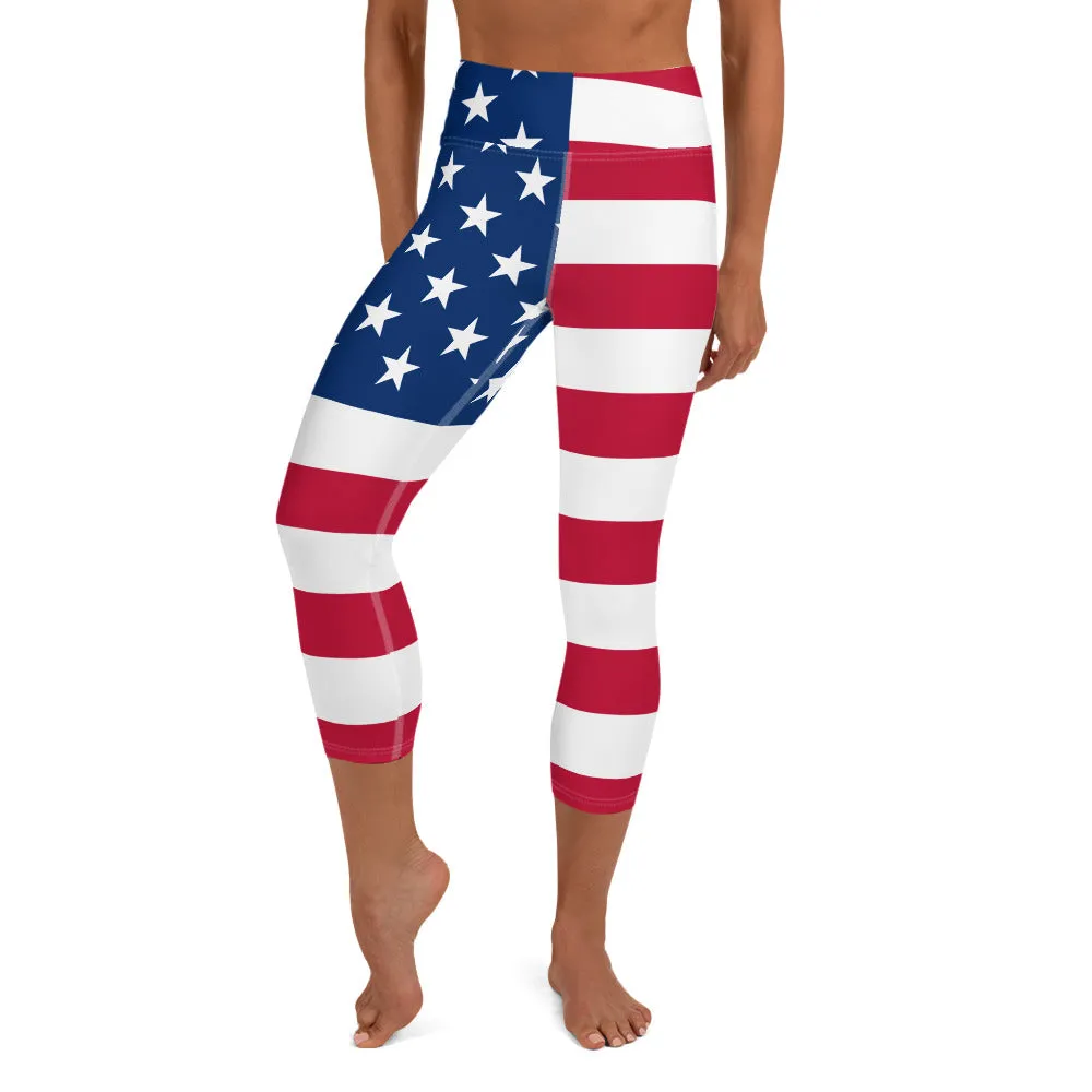 USA Flag High-waist Yoga Capri Leggings