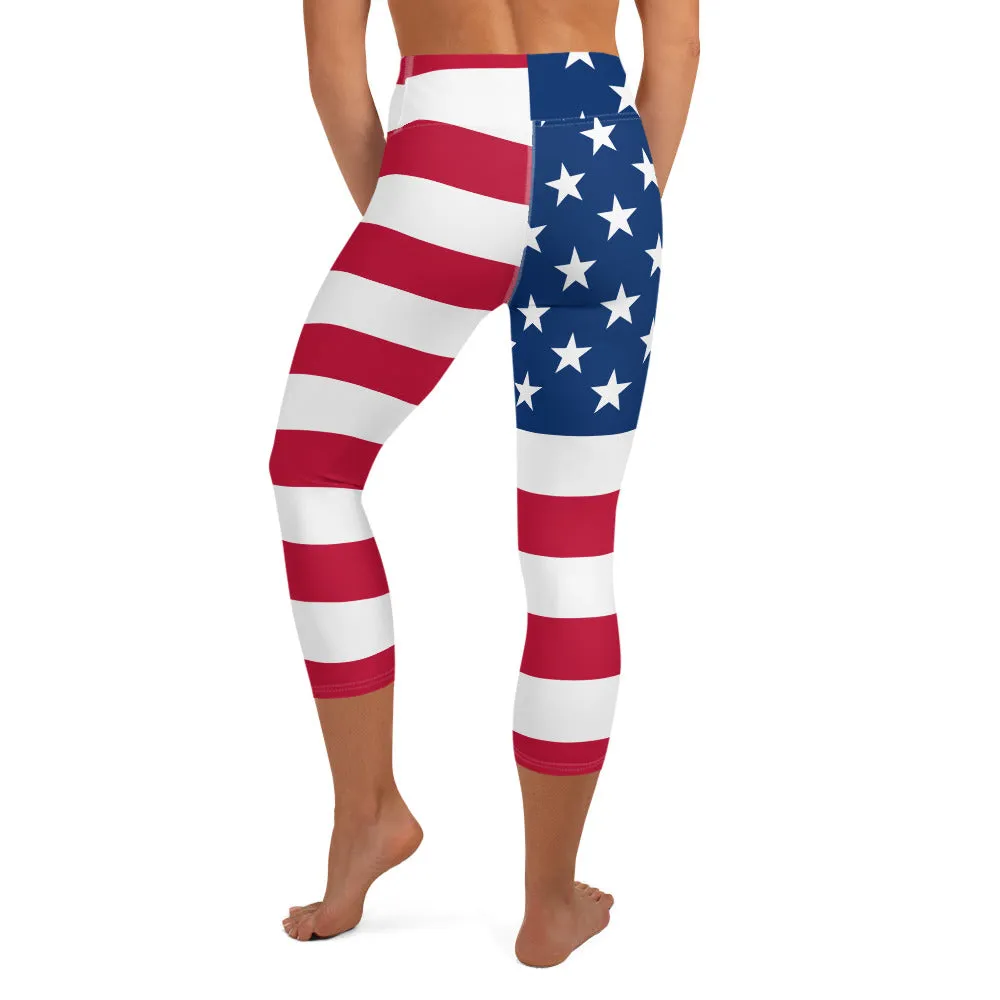 USA Flag High-waist Yoga Capri Leggings