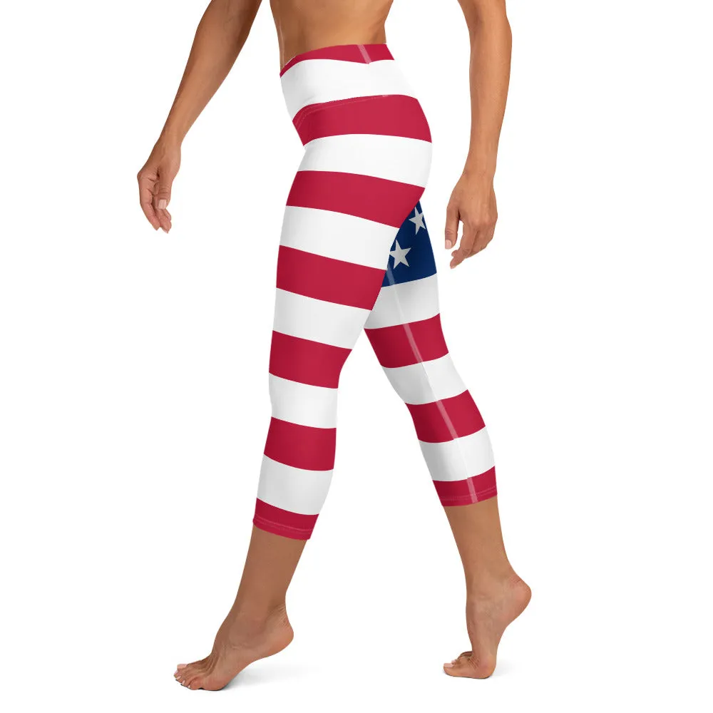 USA Flag High-waist Yoga Capri Leggings