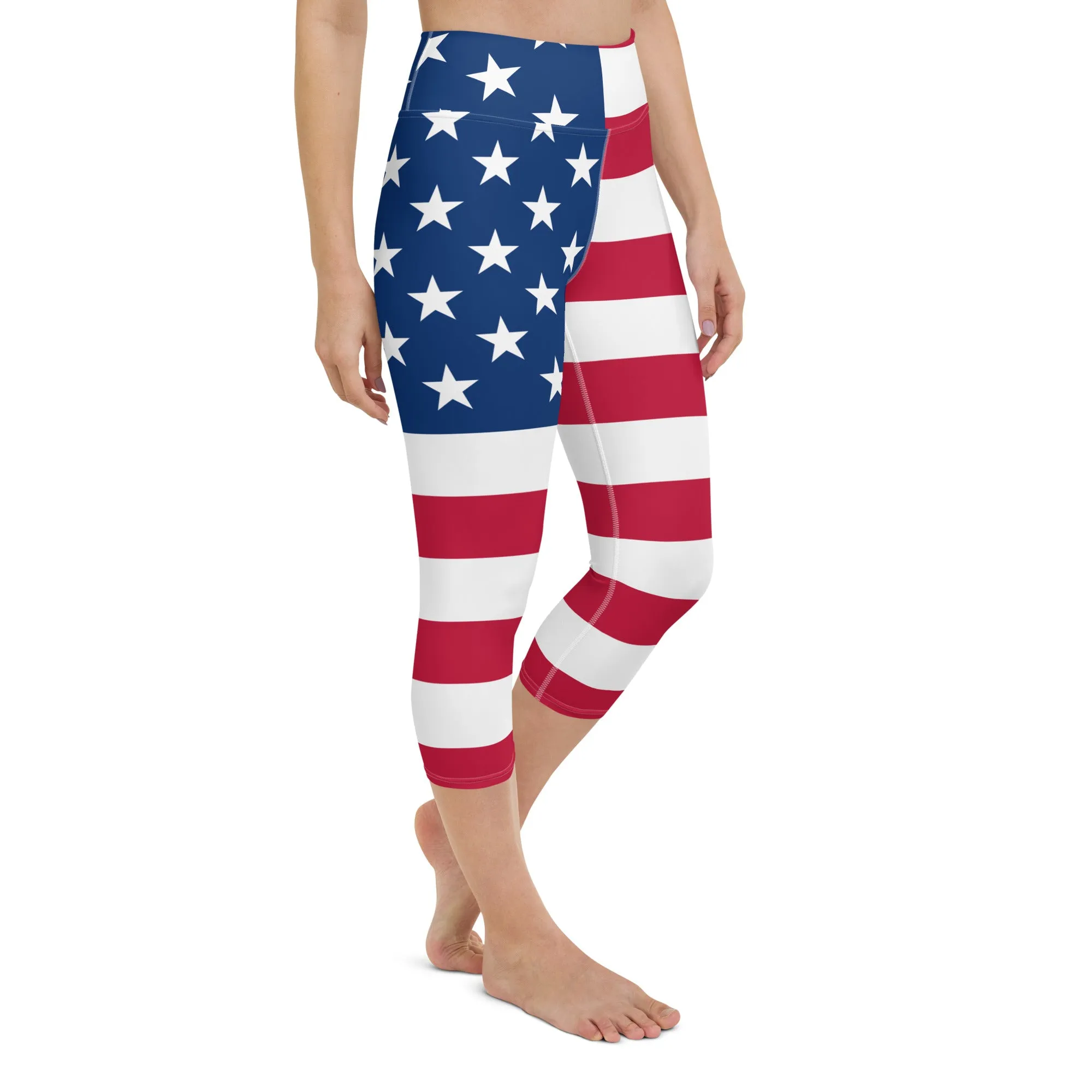 USA Flag High-waist Yoga Capri Leggings