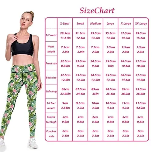 visesunny High Waist Yoga Pants with Pockets Flamingo Tummy Control Workout Running Yoga Leggings for Women