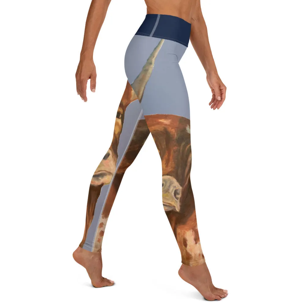Whimsy Fit "2 Horns" Yoga Leggings with Navy Waistband