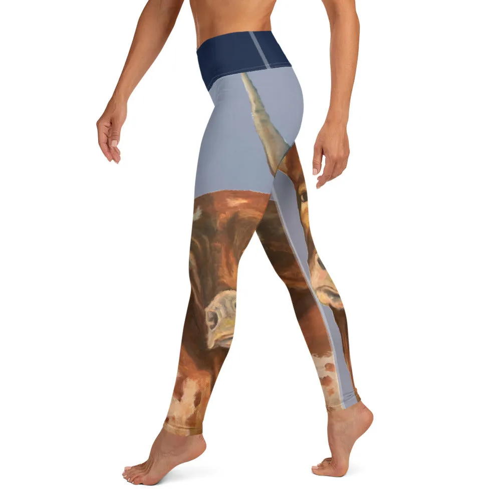 Whimsy Fit "2 Horns" Yoga Leggings with Navy Waistband