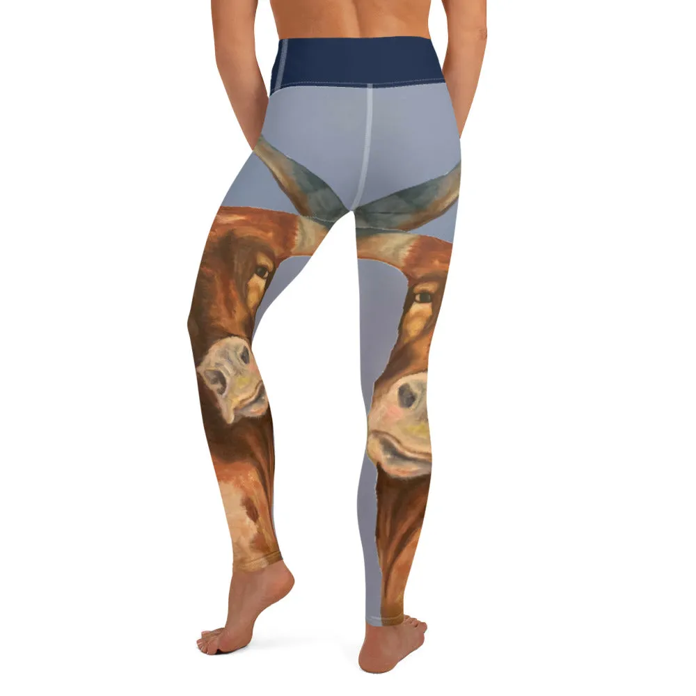 Whimsy Fit "2 Horns" Yoga Leggings with Navy Waistband
