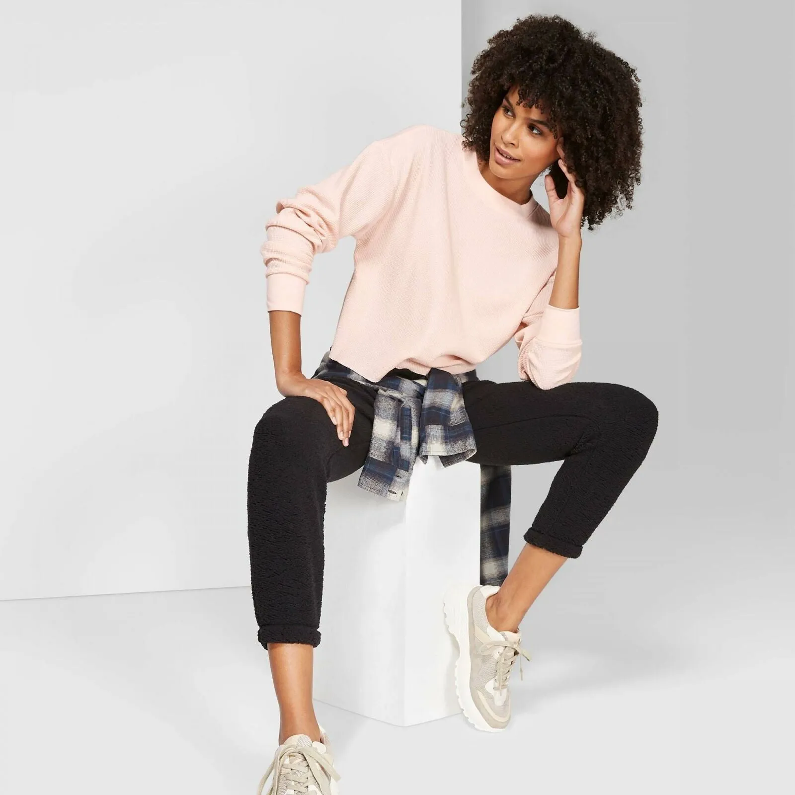Wild Fable Women's Long Sleeve Crewneck Boxy Thermal T-Shirt