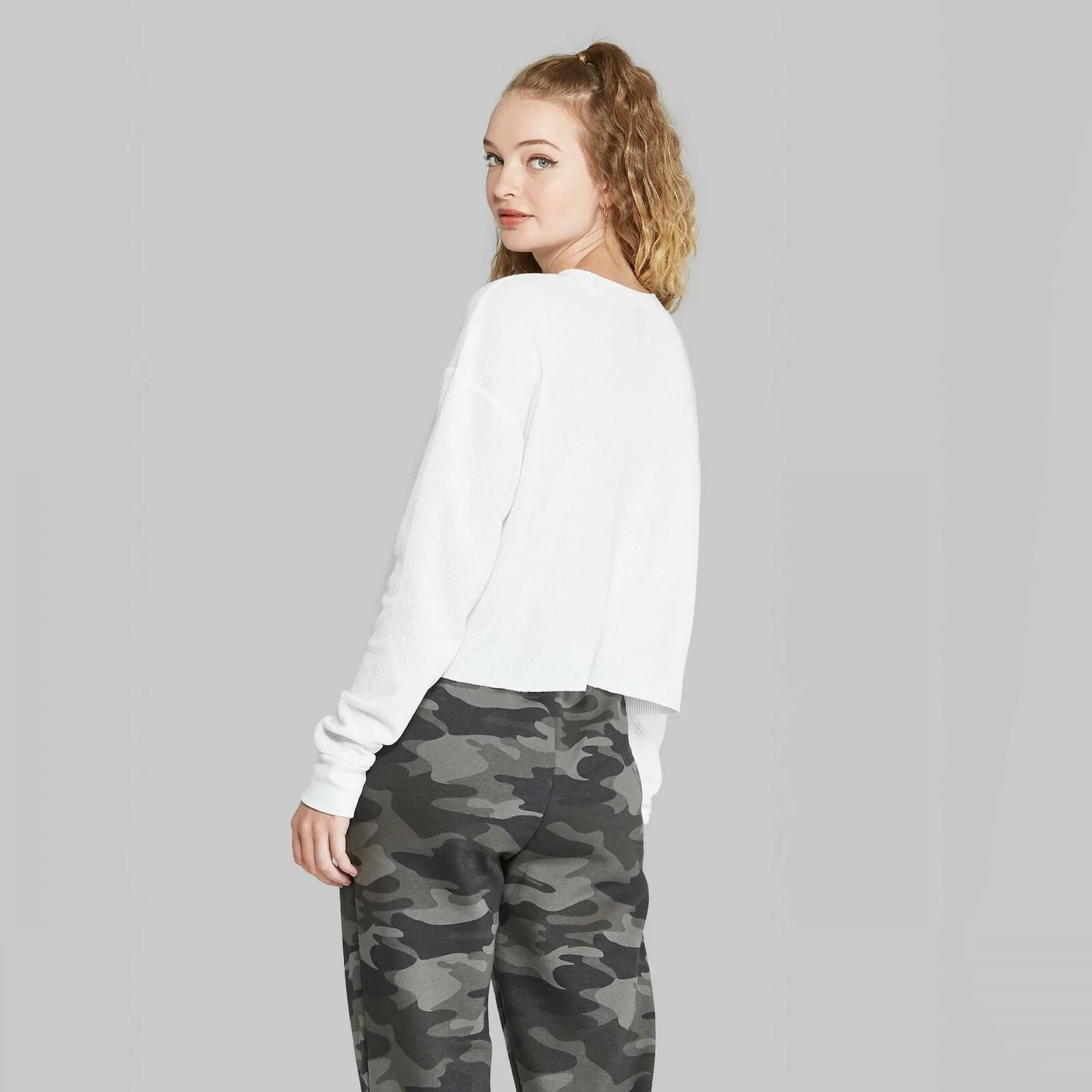 Wild Fable Women's Long Sleeve Crewneck Boxy Thermal T-Shirt