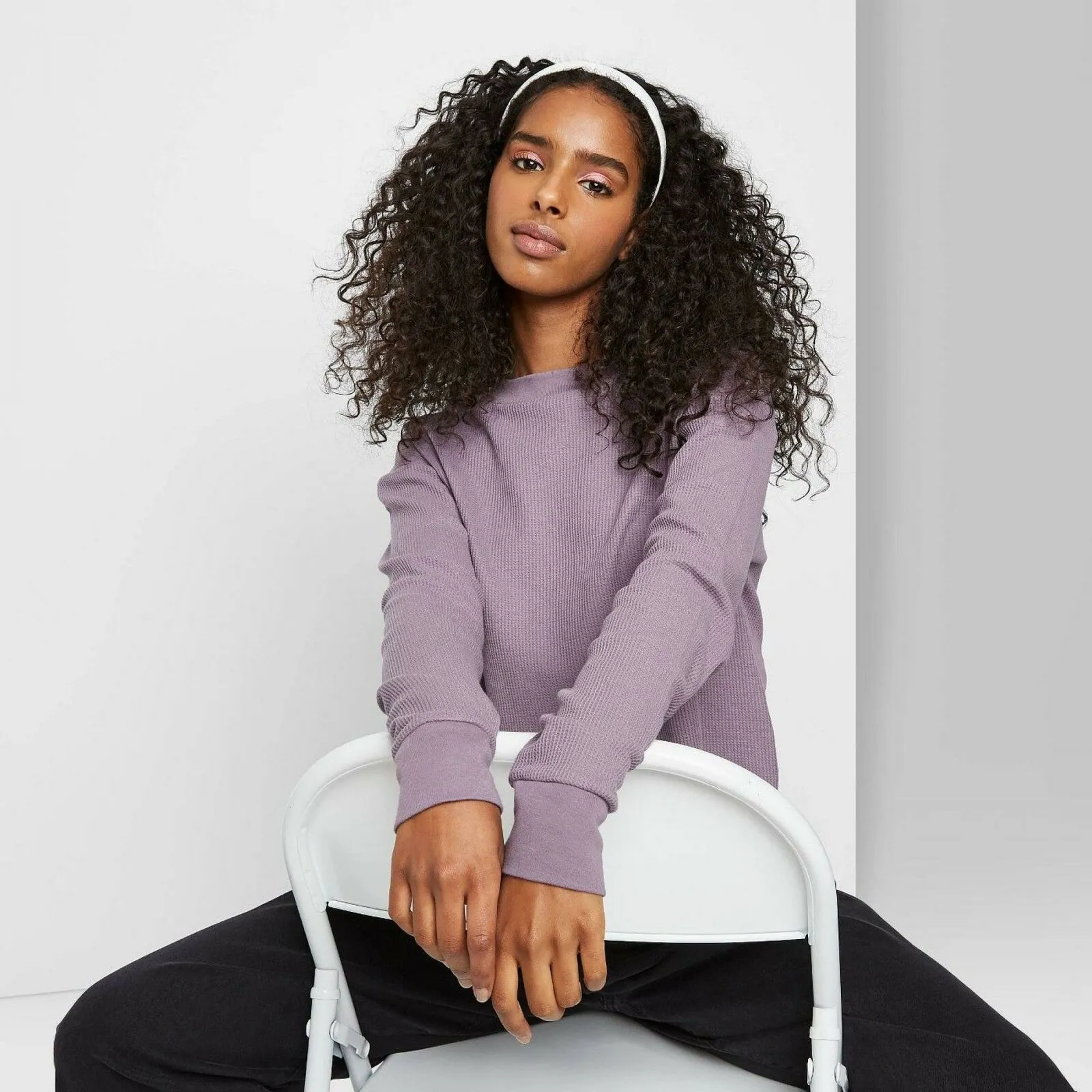 Wild Fable Women's Long Sleeve Crewneck Boxy Thermal T-Shirt