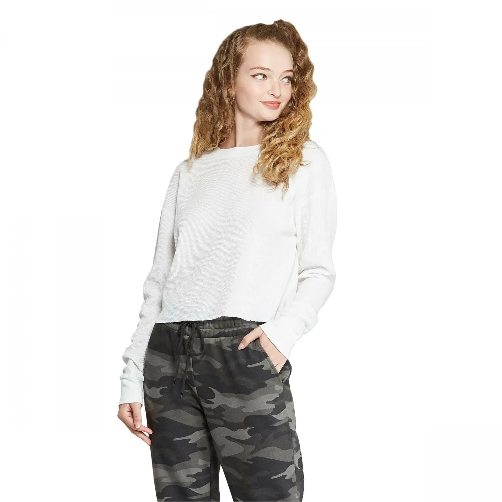 Wild Fable Women's Long Sleeve Crewneck Boxy Thermal T-Shirt