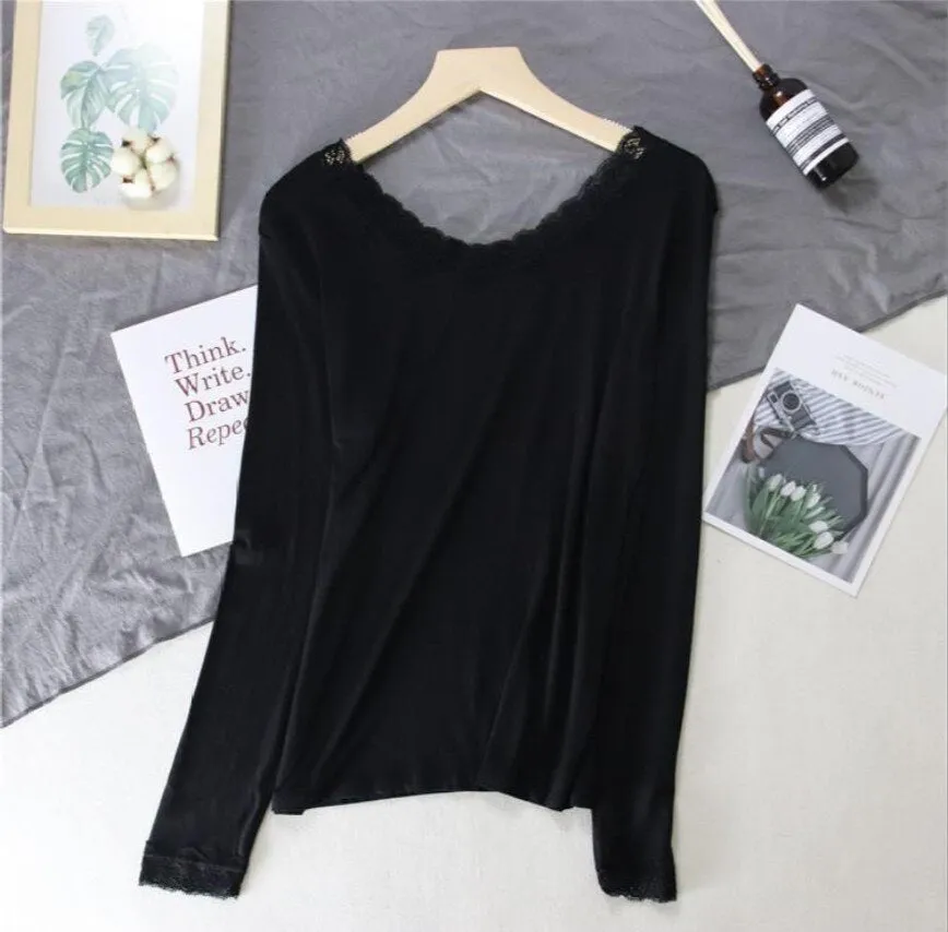 Women Autumn Winter New Lace V-neck