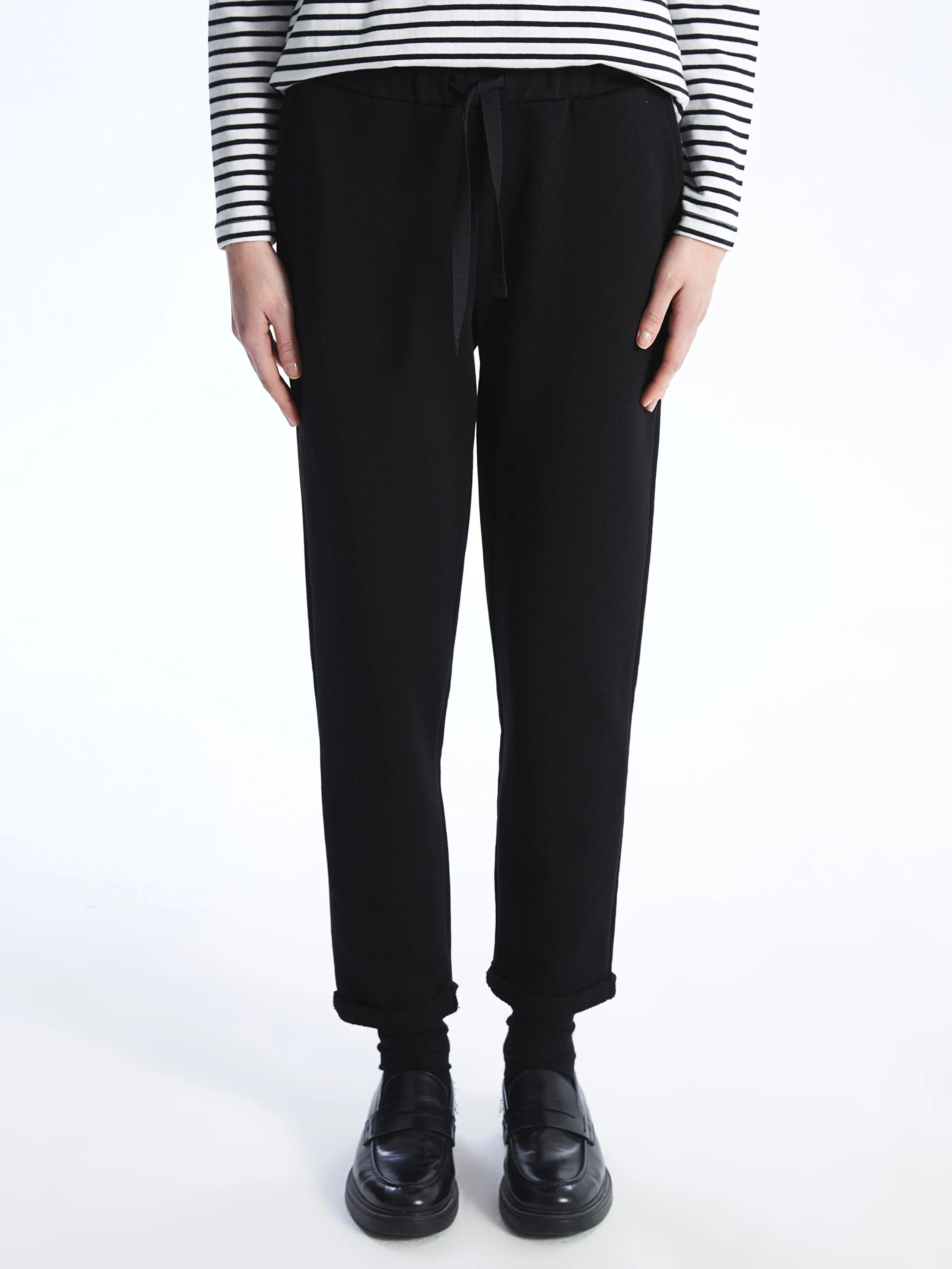Women Elastic Waist Plain Sweatpants