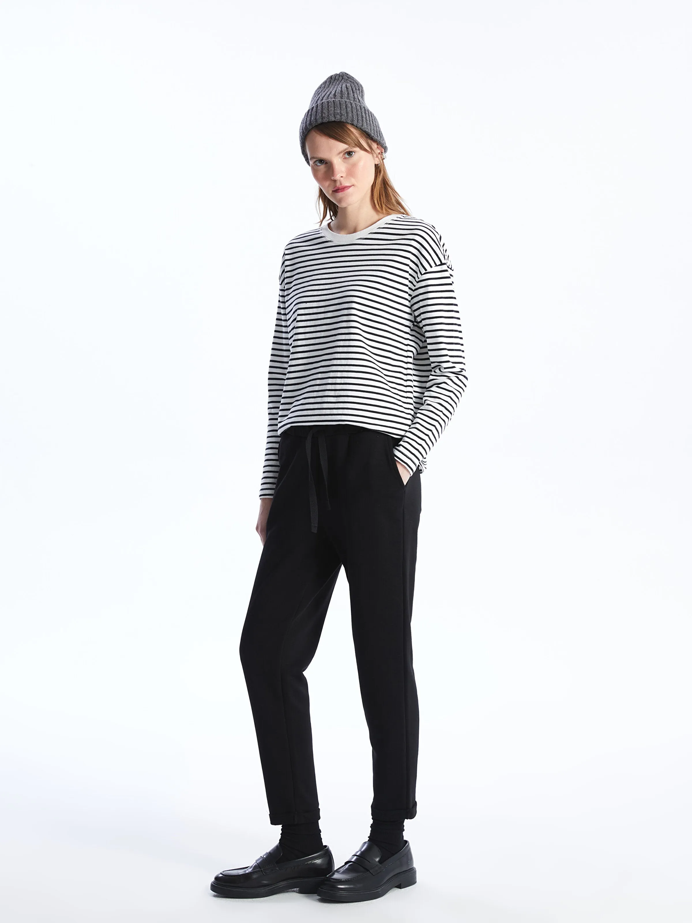 Women Elastic Waist Plain Sweatpants