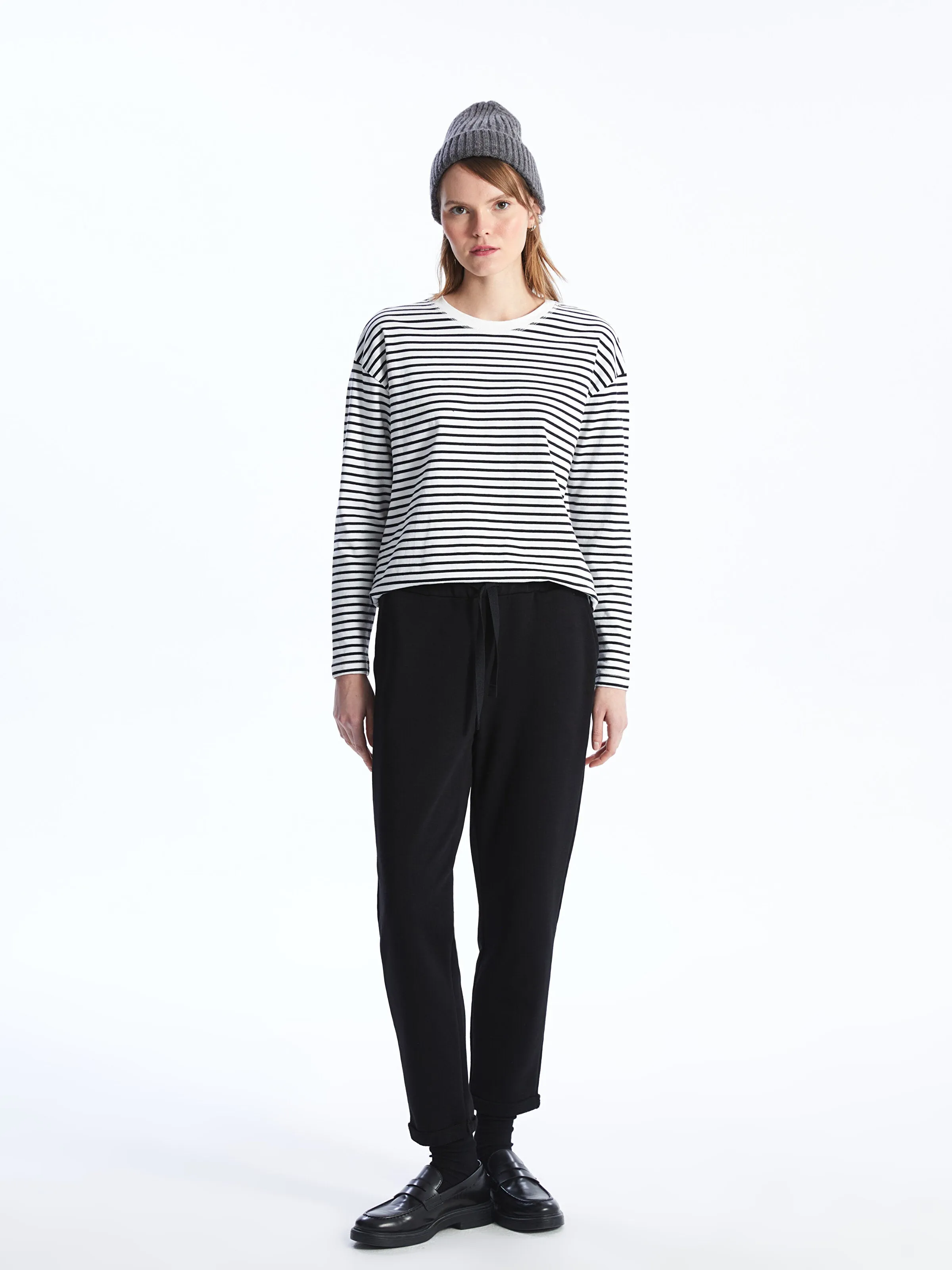 Women Elastic Waist Plain Sweatpants