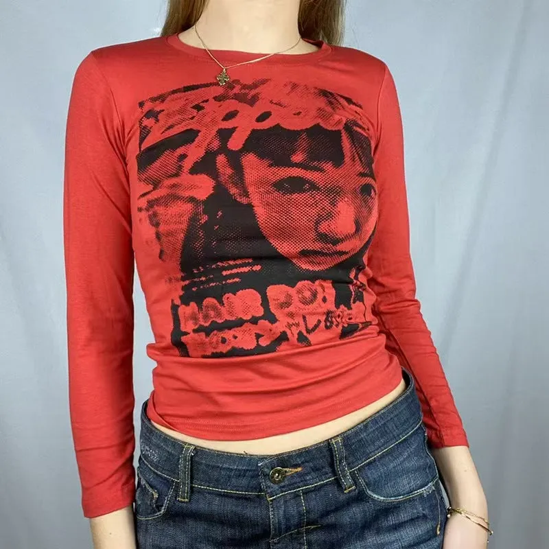 Women Slim Fit Crop Top Adults Ladies Summer  Letter Portrait Print Short Sleeve Round Neck T-Shirt Pink Green Black