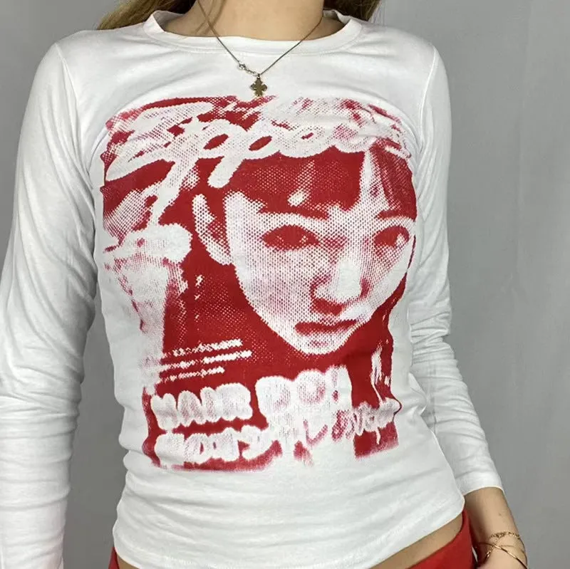 Women Slim Fit Crop Top Adults Ladies Summer  Letter Portrait Print Short Sleeve Round Neck T-Shirt Pink Green Black