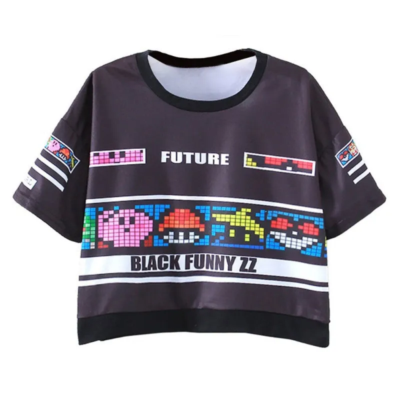 Women Tops Slim Hipster Round Neck Short T-Shirt Half Sleeve Multi Print Polyester Casual T-Shirt NW