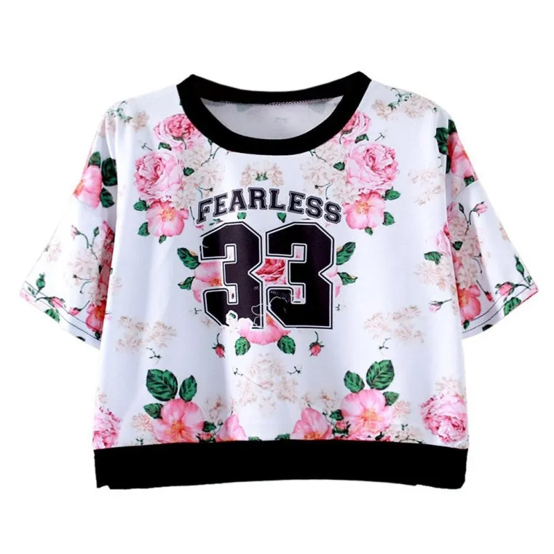 Women Tops Slim Hipster Round Neck Short T-Shirt Half Sleeve Multi Print Polyester Casual T-Shirt NW