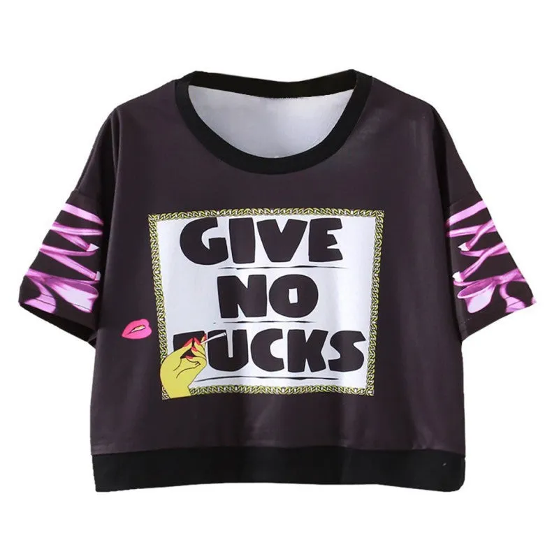 Women Tops Slim Hipster Round Neck Short T-Shirt Half Sleeve Multi Print Polyester Casual T-Shirt NW