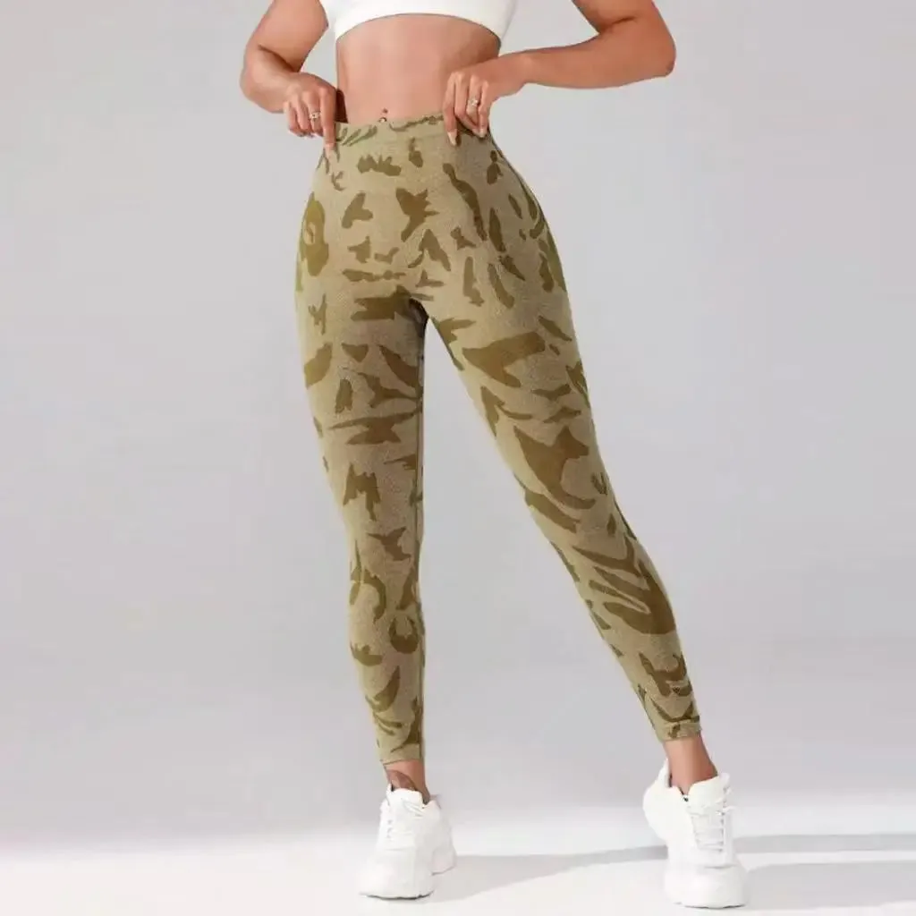 Women's Camouflage V Back Butt Lifting Gym Leggings for Fitness
