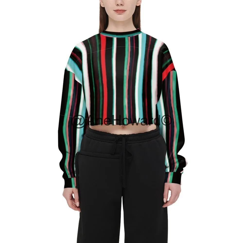 Women’s Cropped Crewneck Sweatshirt Rayures du Printemps