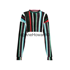 Women’s Cropped Crewneck Sweatshirt Rayures du Printemps