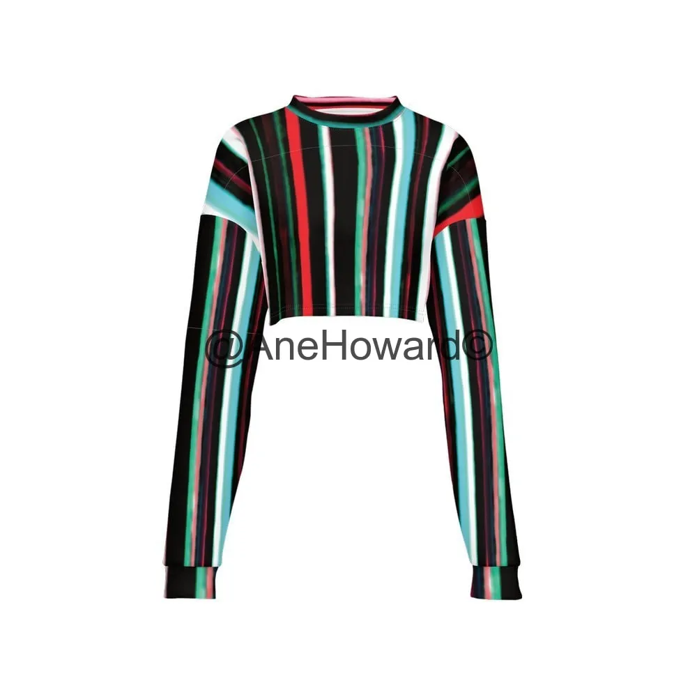 Women’s Cropped Crewneck Sweatshirt Rayures du Printemps