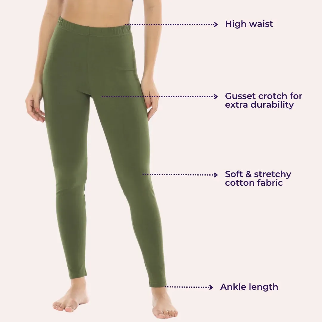 Women's Leggings | High Waist | Ankle Length | Cotton-Elastane Blend | Non-See-Through | Gusset Crotch Prevents Ripping