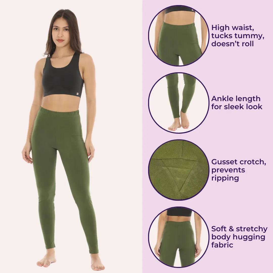 Women's Leggings | High Waist | Ankle Length | Cotton-Elastane Blend | Non-See-Through | Gusset Crotch Prevents Ripping