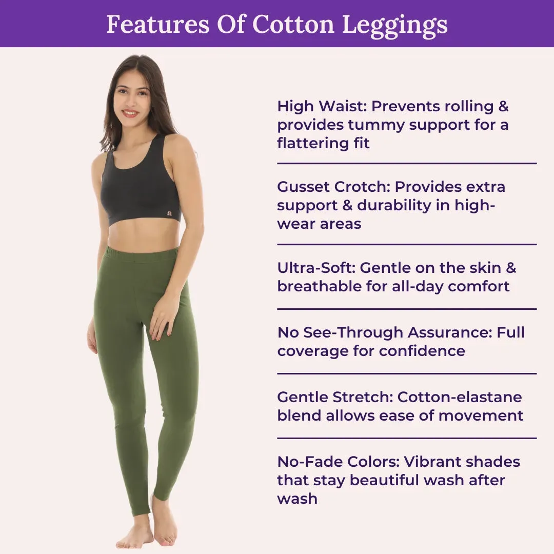 Women's Leggings | High Waist | Ankle Length | Cotton-Elastane Blend | Non-See-Through | Gusset Crotch Prevents Ripping