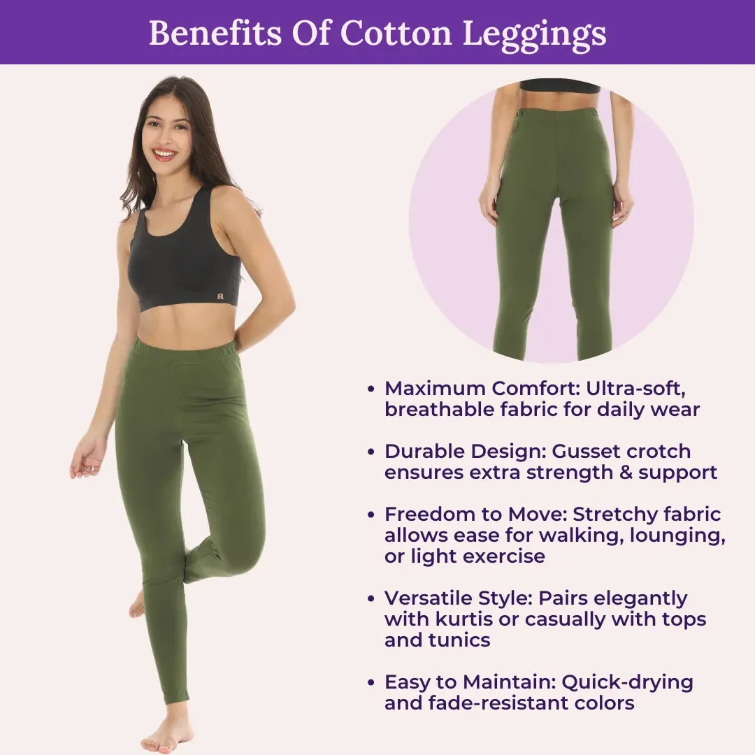 Women's Leggings | High Waist | Ankle Length | Cotton-Elastane Blend | Non-See-Through | Gusset Crotch Prevents Ripping