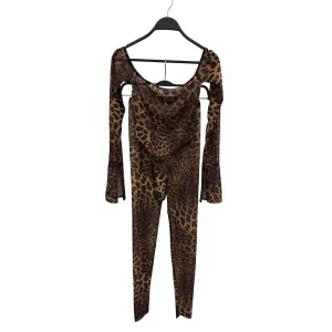 Womens Leopard Print Mesh Bodysuit & Leggings Set XS