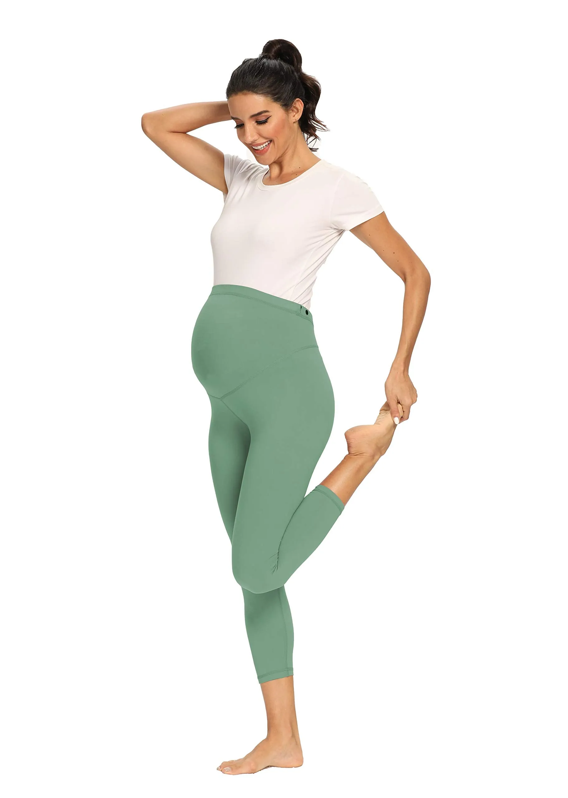 Women's Maternity Capri Leggings Over The Belly Pregnancy Active Workout Yoga Tights Pants
