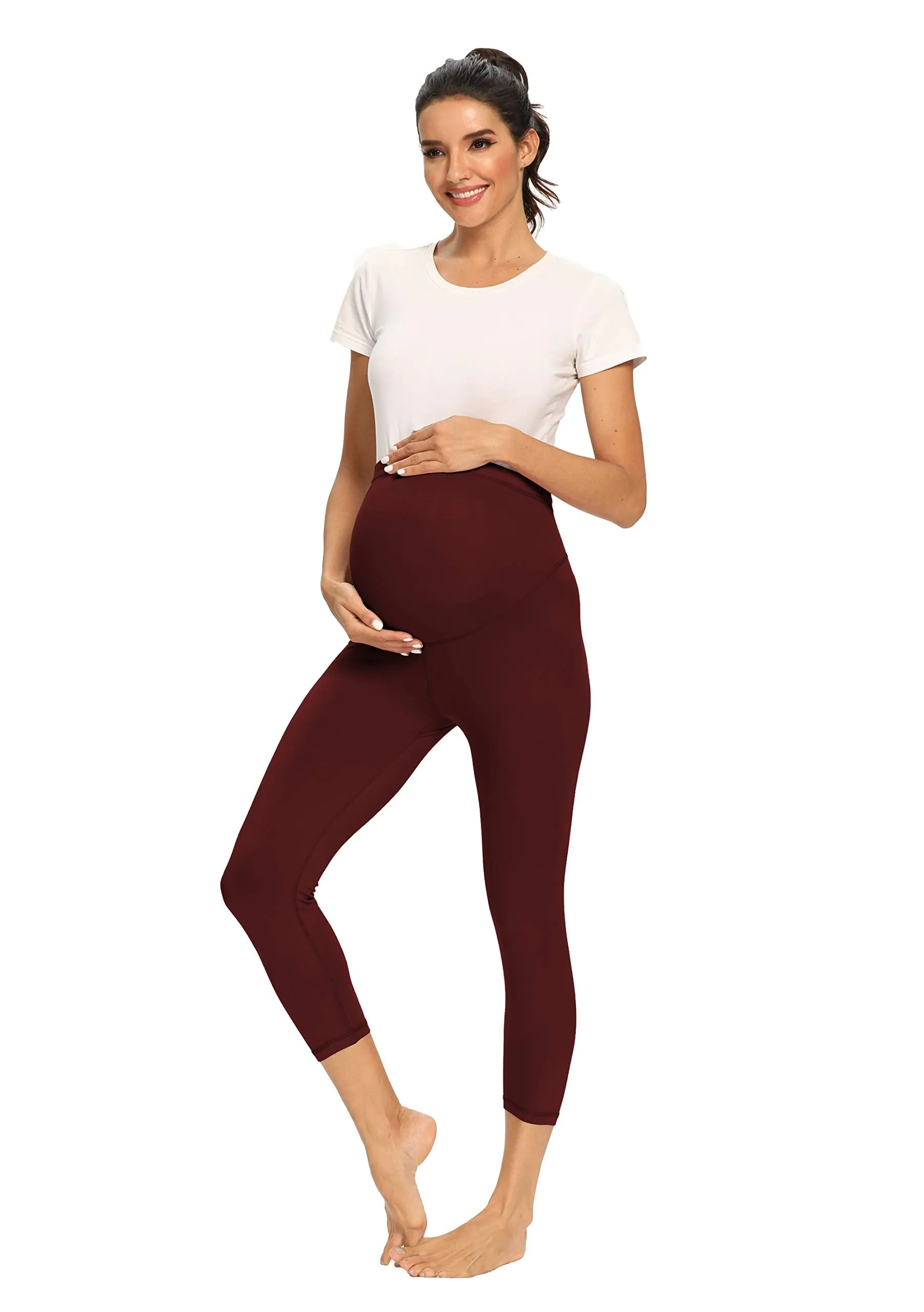 Women's Maternity Capri Leggings Over The Belly Pregnancy Active Workout Yoga Tights Pants