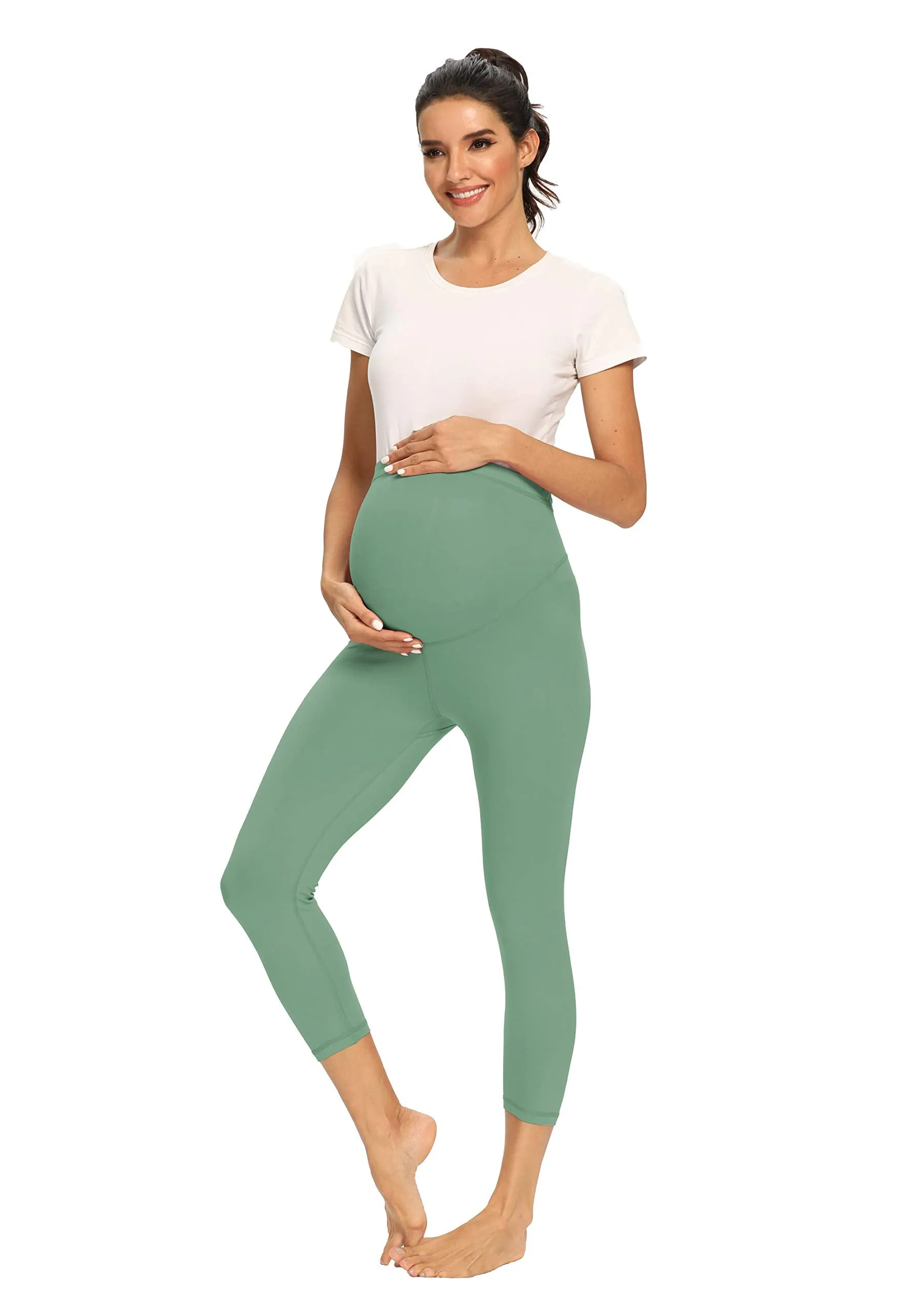 Women's Maternity Capri Leggings Over The Belly Pregnancy Active Workout Yoga Tights Pants