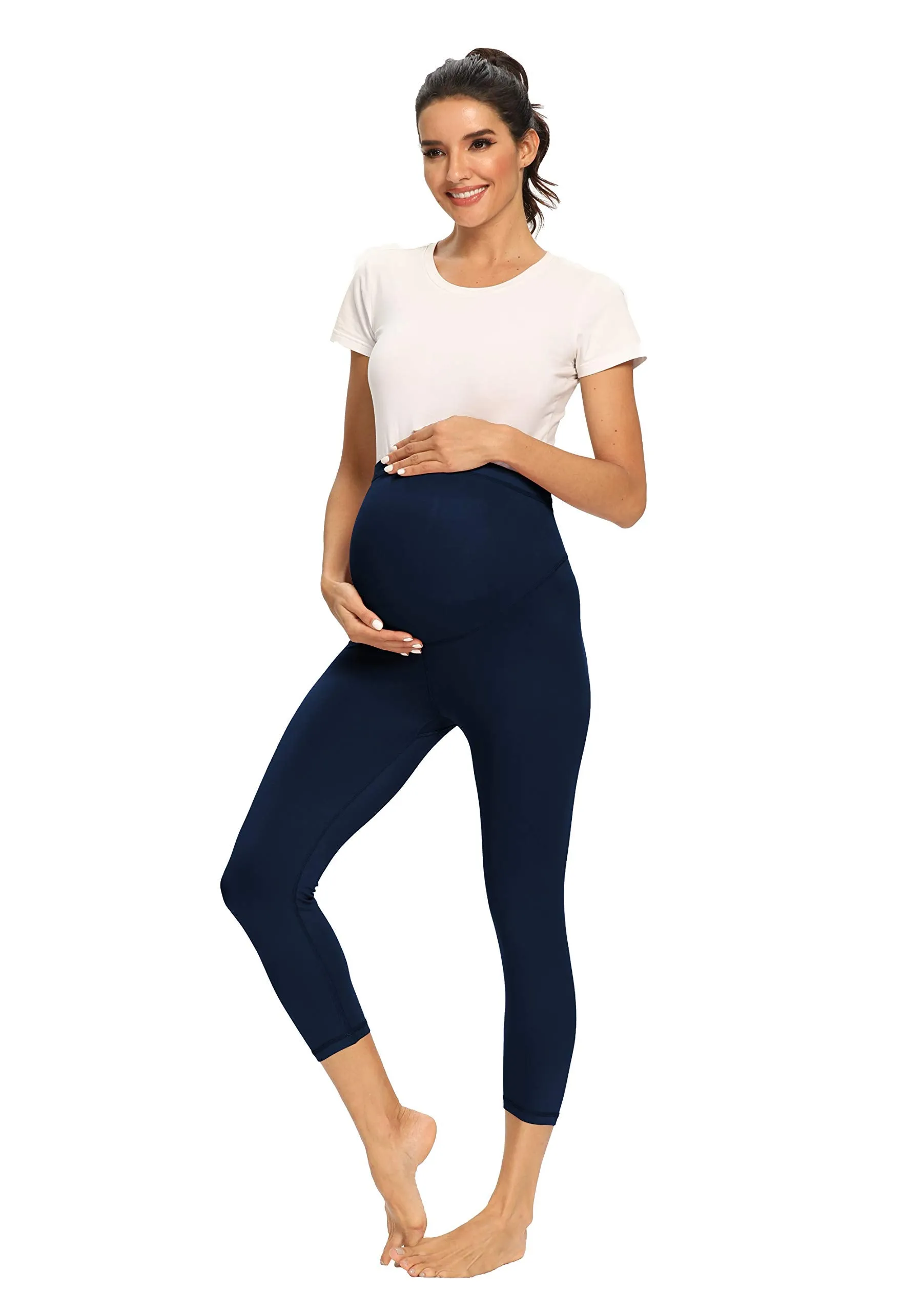 Women's Maternity Capri Leggings Over The Belly Pregnancy Active Workout Yoga Tights Pants