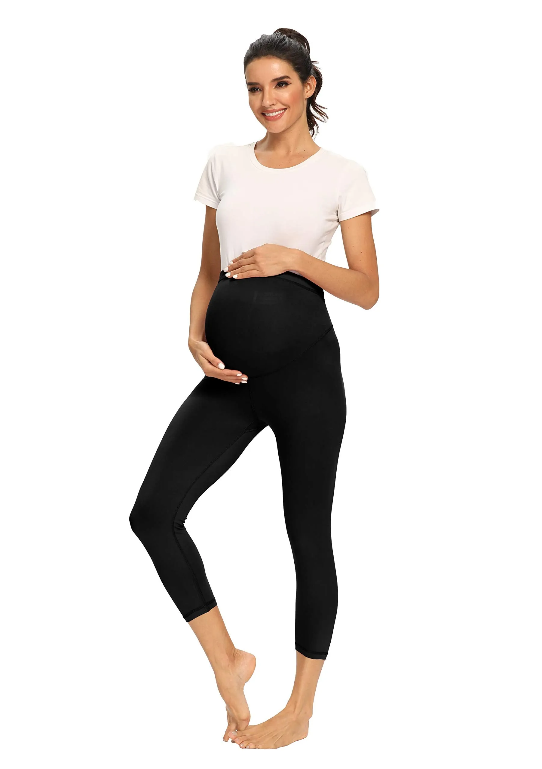 Women's Maternity Capri Leggings Over The Belly Pregnancy Active Workout Yoga Tights Pants