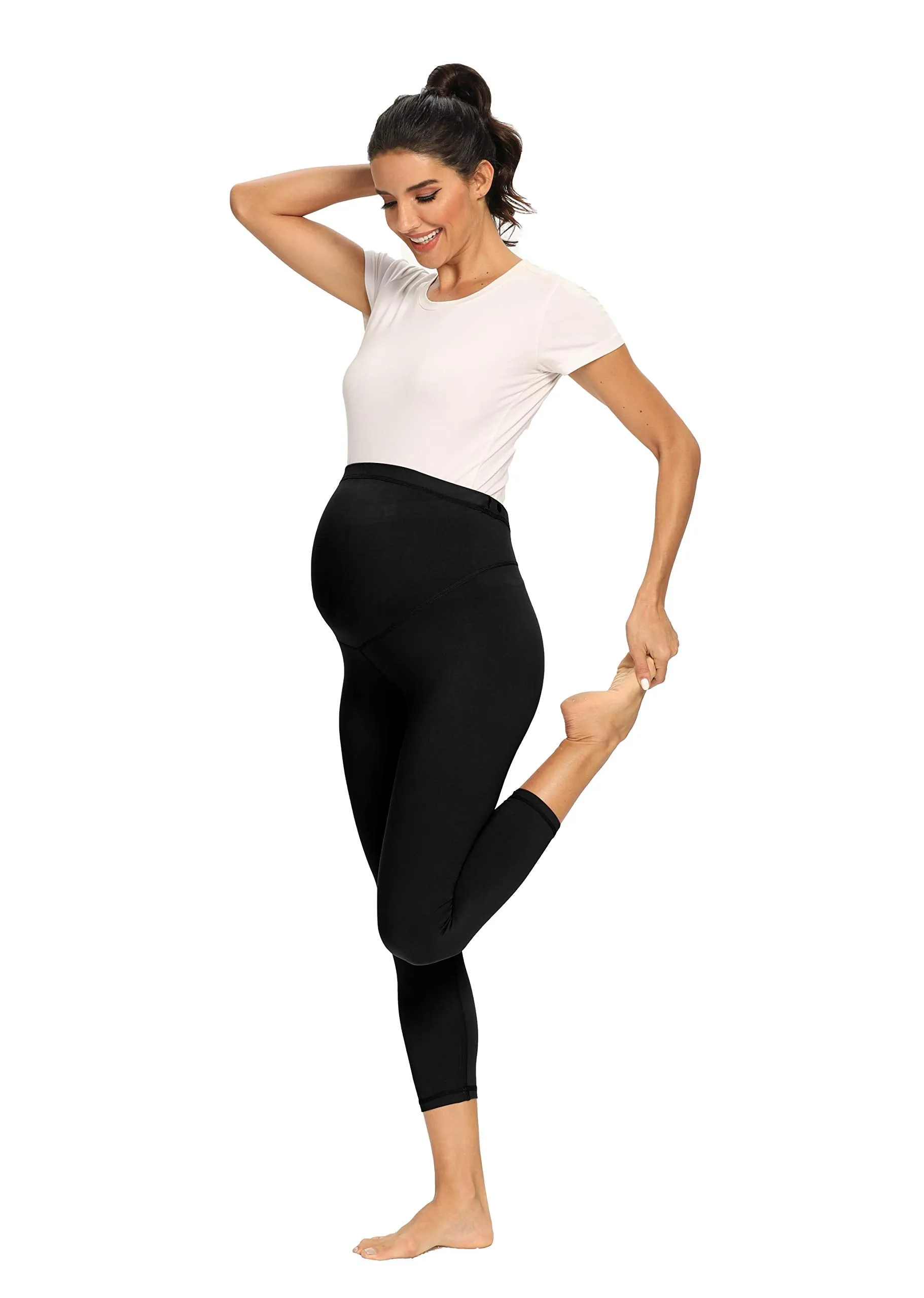 Women's Maternity Capri Leggings Over The Belly Pregnancy Active Workout Yoga Tights Pants