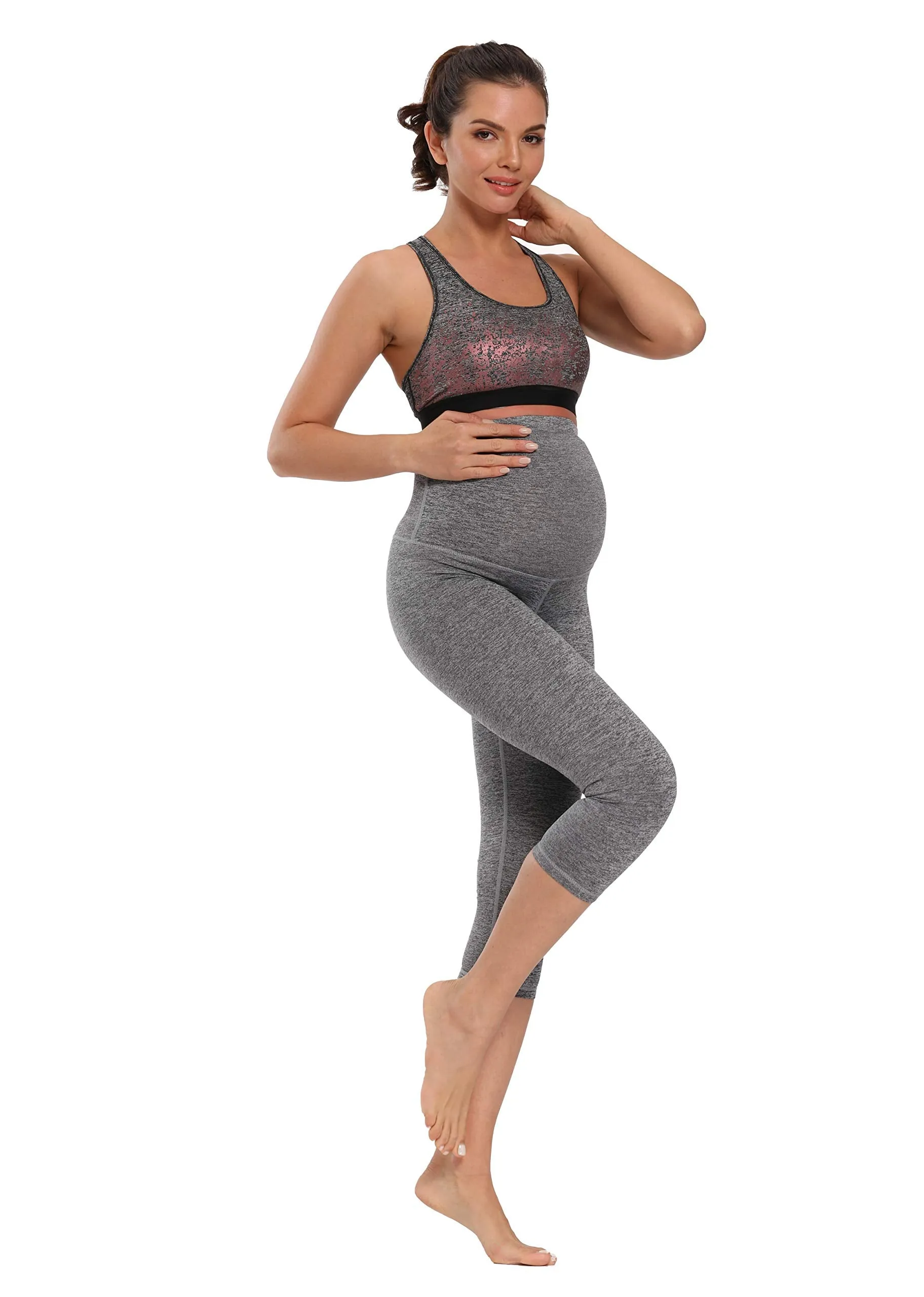Women's Maternity Capri Leggings Over The Belly Pregnancy Active Workout Yoga Tights Pants