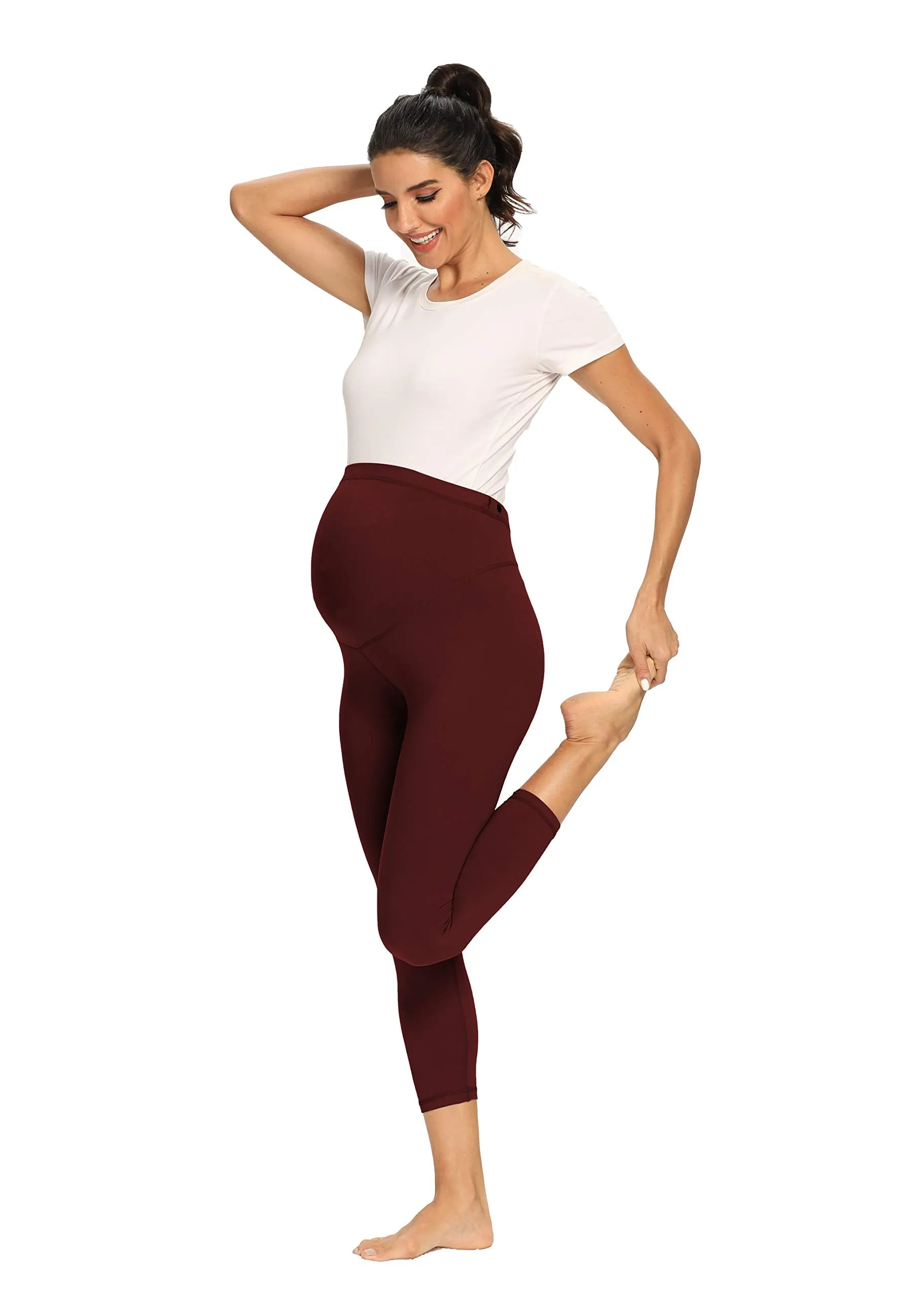 Women's Maternity Capri Leggings Over The Belly Pregnancy Active Workout Yoga Tights Pants