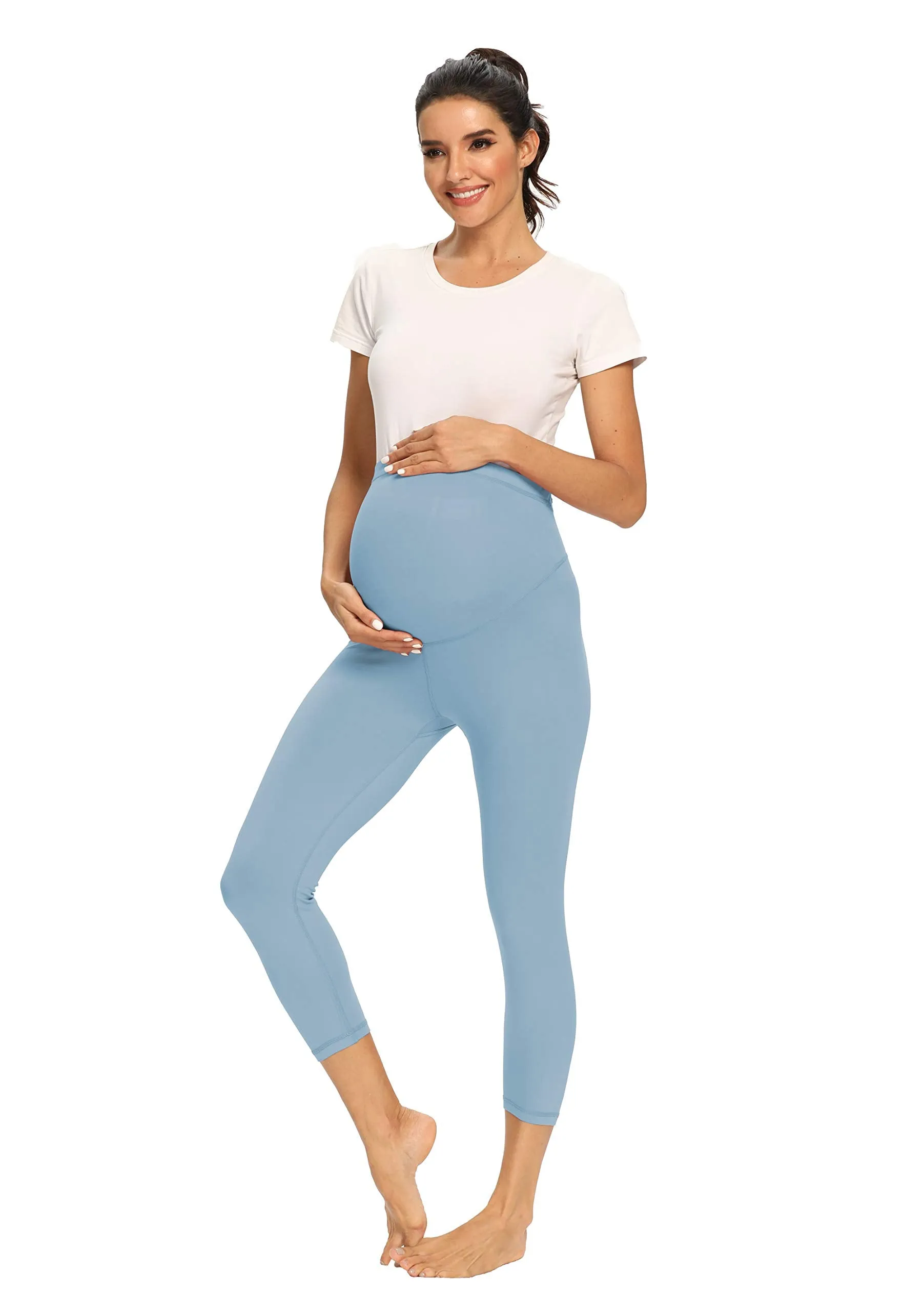 Women's Maternity Capri Leggings Over The Belly Pregnancy Active Workout Yoga Tights Pants