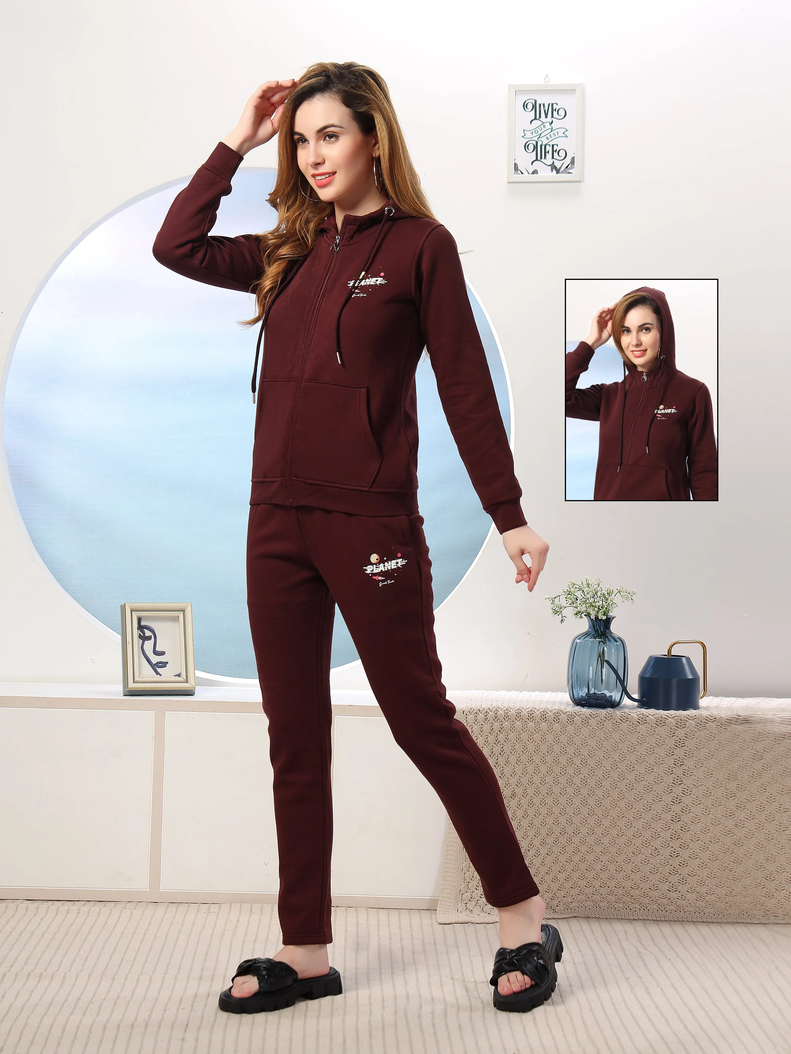 Women’s Relaxed Fit Hooded Tracksuit with Ribbed Cuffs