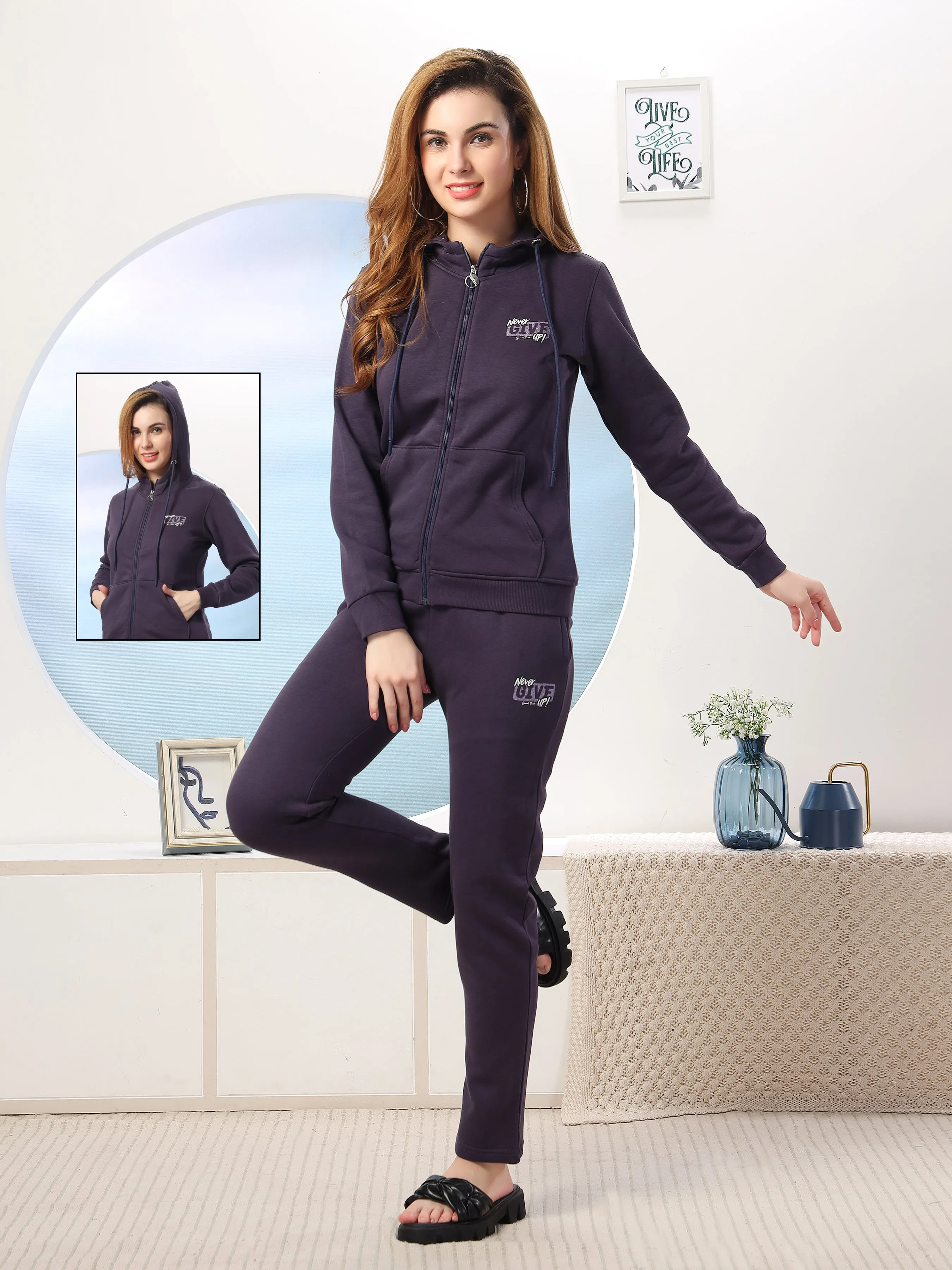 Women’s Relaxed Fit Hooded Tracksuit with Ribbed Cuffs