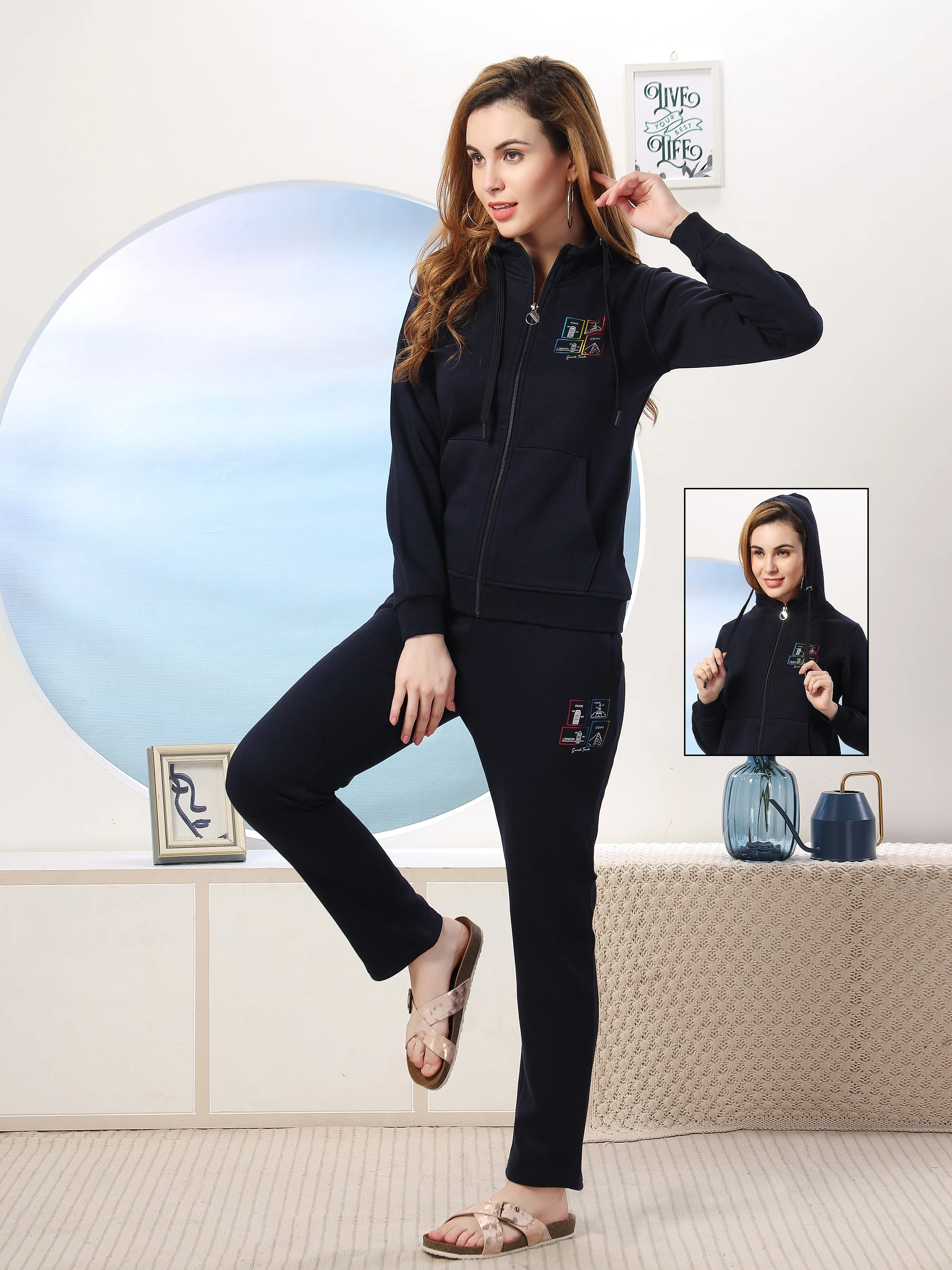 Women’s Relaxed Fit Hooded Tracksuit with Ribbed Cuffs