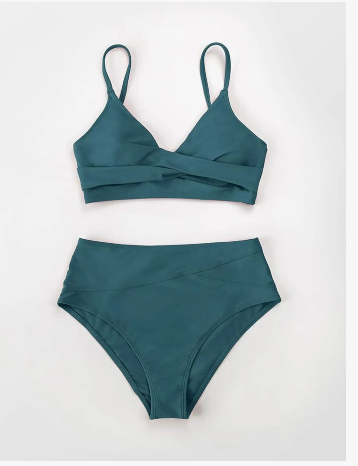Women's Twist Front High Waisted Bikini Set V Neck Padded Two Pieces Bathing Suits Swimsuits