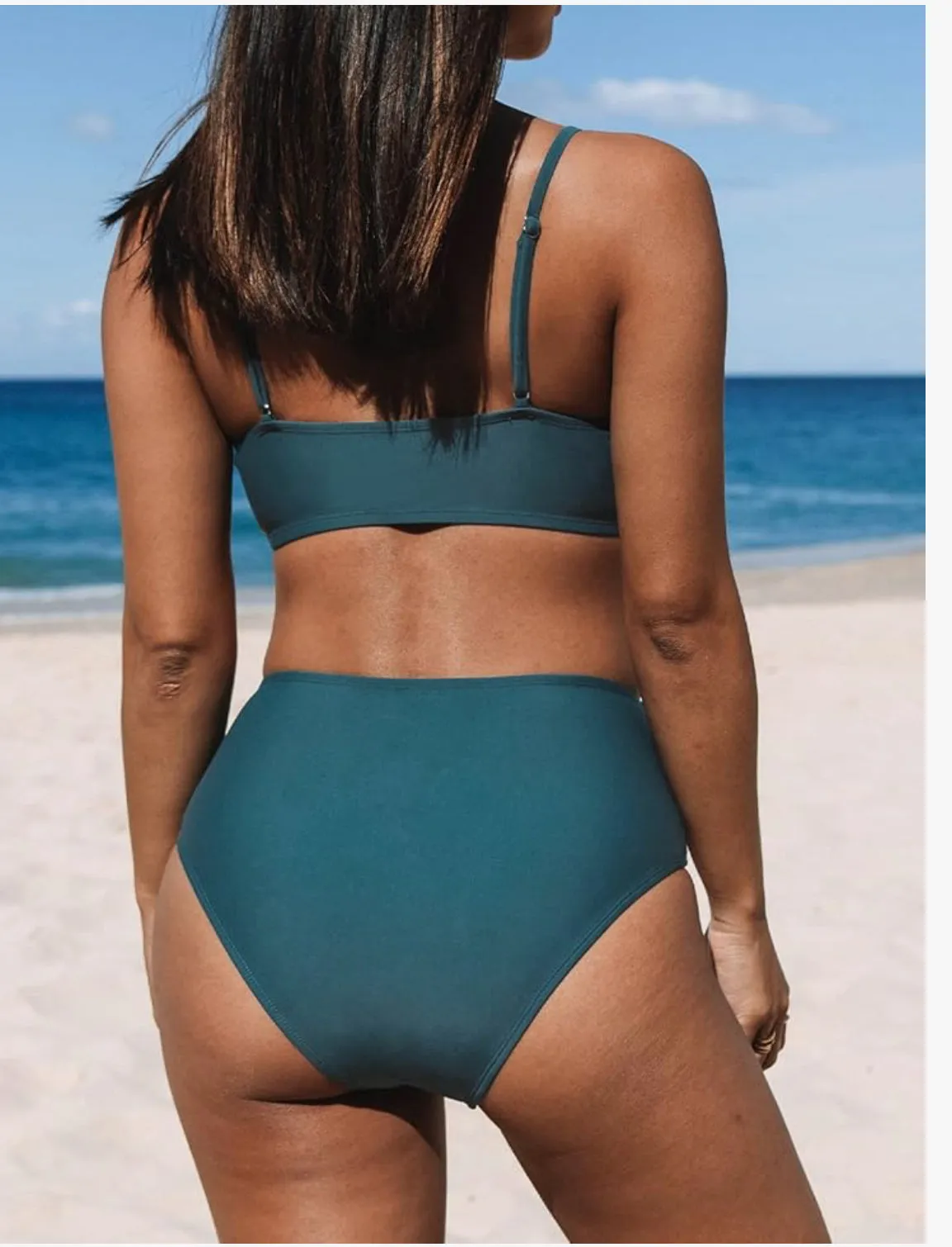 Women's Twist Front High Waisted Bikini Set V Neck Padded Two Pieces Bathing Suits Swimsuits